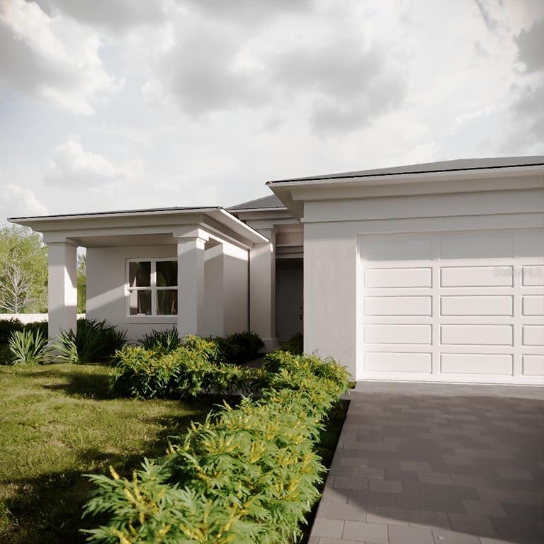 This is a rendering of the exterior of a modern house with a paved driveway — 3460 PALESTINE ROAD, NORTH PORT, FL