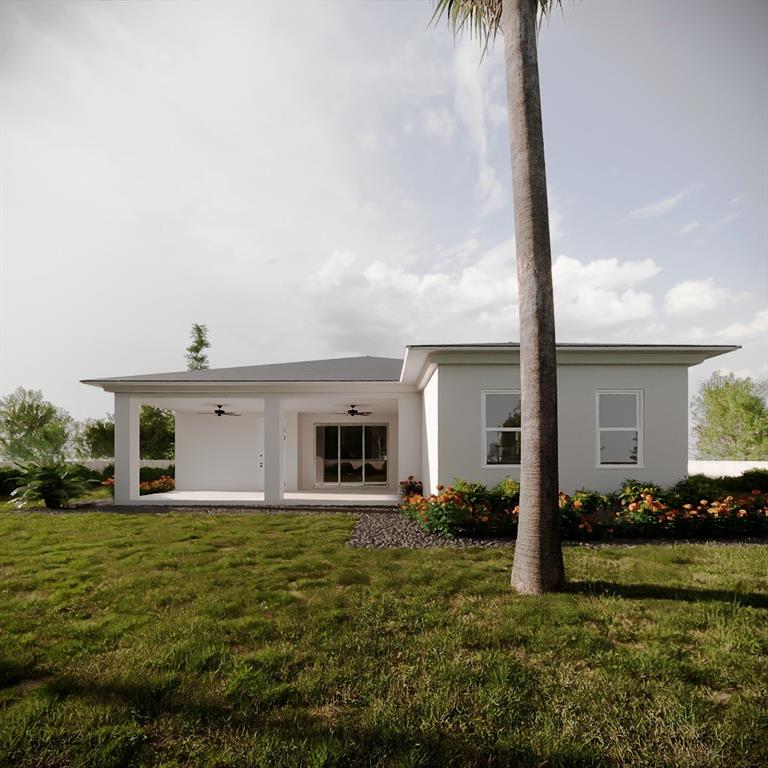 This is a rendering of the exterior of a white house with a covered patio — 3460 PALESTINE ROAD, NORTH PORT, FL