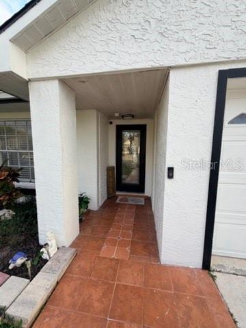 A covered entryway features a tiled walkway leading to a glass-paneled front door — 15126 NIGHTHAWK DRIVE, TAMPA, FL