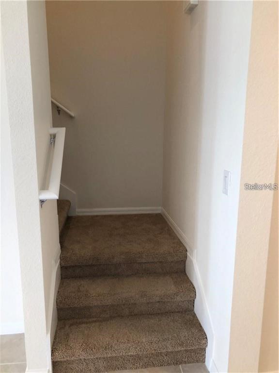 A short flight of carpeted stairs leads upward between two plain white walls — 1851 RED CANYON DRIVE, KISSIMMEE, FL