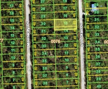 This is a map showing a highlighted rectangular plot of land between two roads — 12301 LOS OLAS DRIVE, PUNTA GORDA, FL