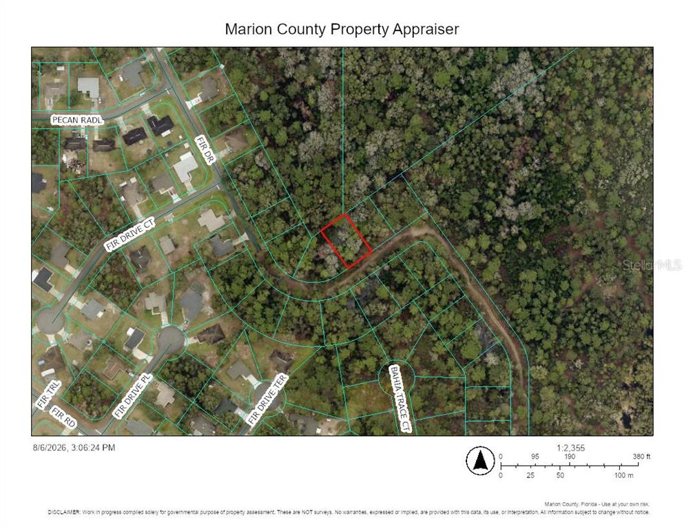 This is a property map showing a highlighted parcel of land in a residential area — TBD FIR DRIVE, OCALA, FL