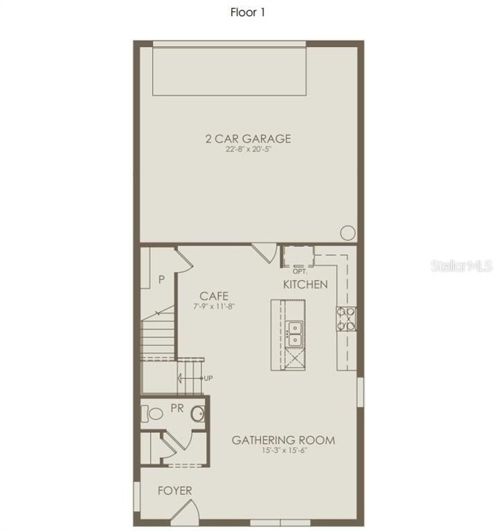 This is a floor plan for the first level of a home featuring a garage — 16803 EVERMORE ALLEY, WINTER GARDEN, FL