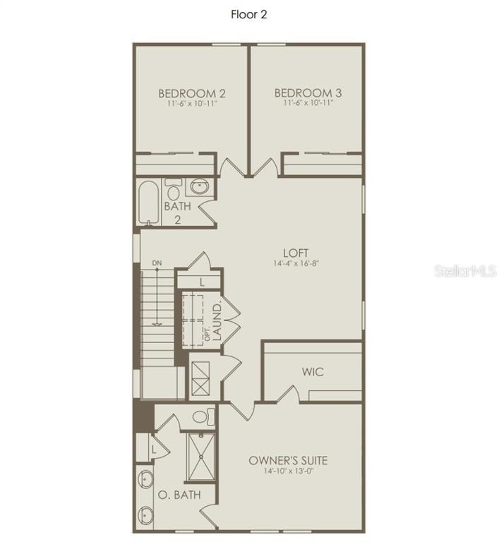 This floor plan shows the second level of a home with three bedrooms and a loft — 16803 EVERMORE ALLEY, WINTER GARDEN, FL