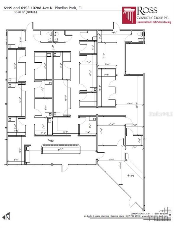 This is a floor plan showing the layout of a commercial office space with multiple rooms — 6501 102ND AVENUE N, PINELLAS PARK, FL