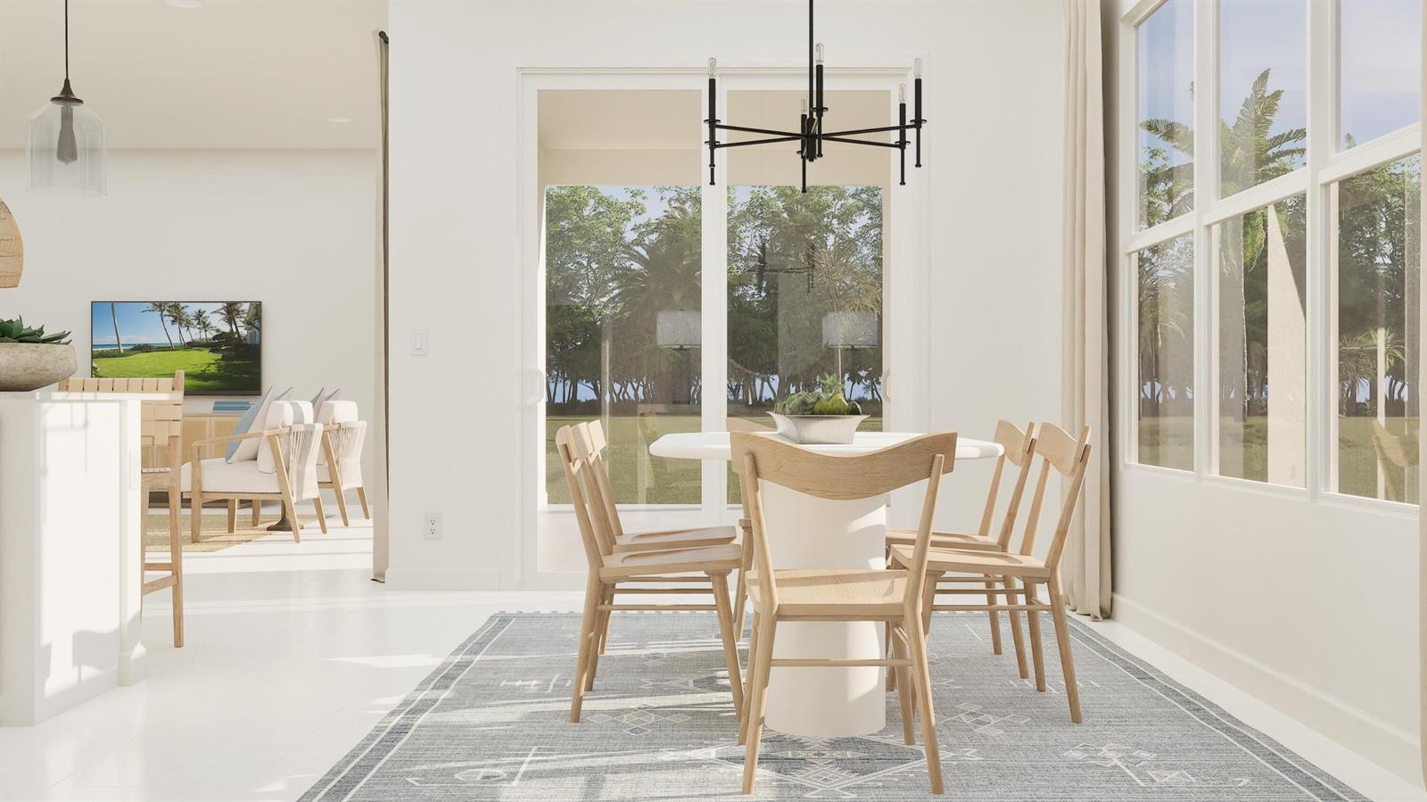 This is a rendering of a dining area with a round table, chairs, and rug — 1026 Raleigh Way, Wellington FL 33414, WELLINGTON, FL