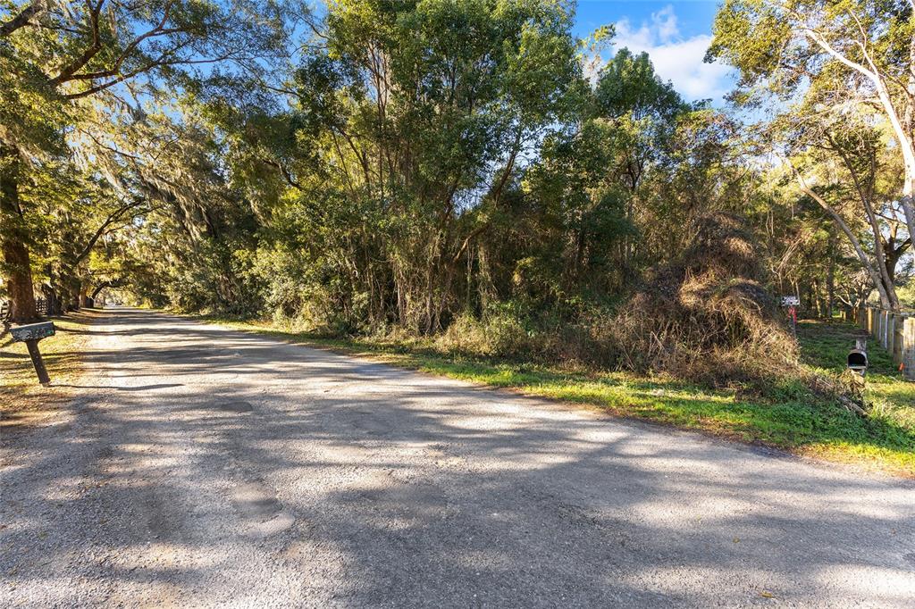 A gravel road runs alongside a wooded lot with two mailboxes in the foreground — TBD SW 125TH AVENUE, OCALA, FL