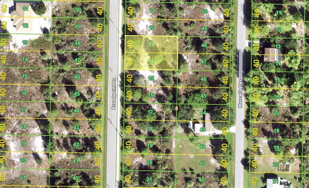 This is a map showing a grid of land parcels with numbered lots — 2306 BROADPOINT DRIVE, PUNTA GORDA, FL