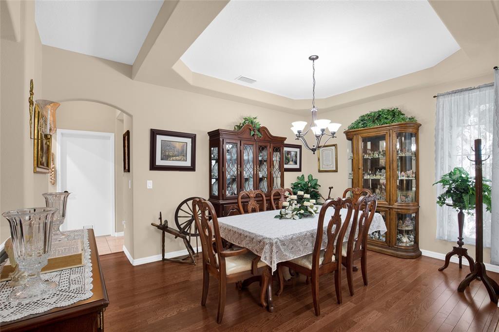 A dining room features a wooden table with chairs, two china cabinets, and hardwood floors — 16411 SW 14TH AVENUE ROAD, OCALA, FL