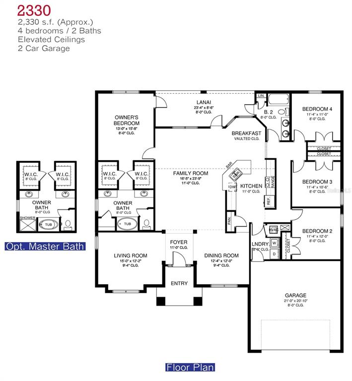 This floor plan shows a four-bedroom, two-bathroom house with a two-car garage — 15585 ALDAMA CIRCLE, PORT CHARLOTTE, FL