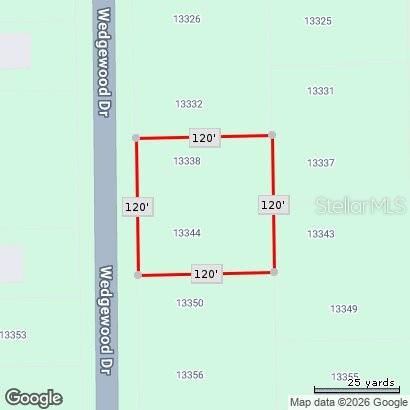 This is a map showing a square-shaped plot of land with 120-foot sides — 13338 WEDGEWOOD DRIVE, PUNTA GORDA, FL