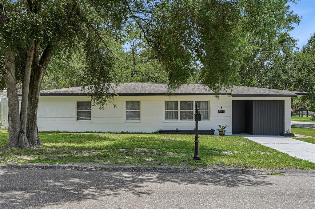 A single-story white house with a dark roof and a covered entryway — 4015 RIVER HILLS DRIVE, TAMPA, FL