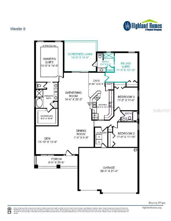 This is a floor plan for a residential home titled Westin II by Highland Homes — 1826 TELEFORD ROAD, ST CLOUD, FL