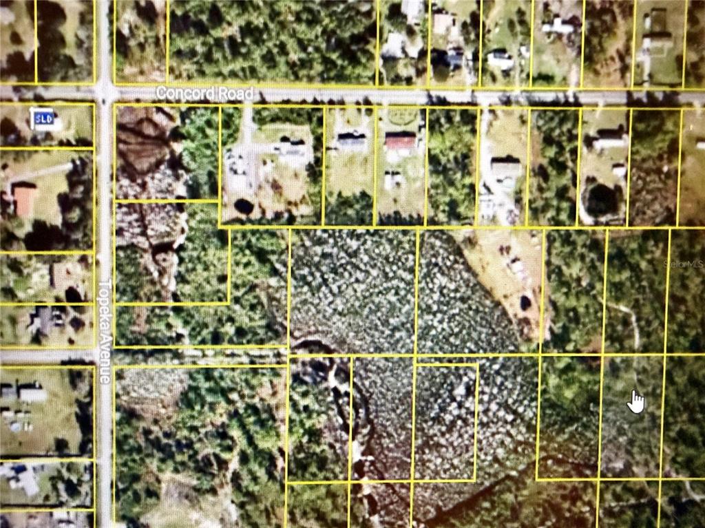 This is an aerial map showing property parcel boundaries along Concord Road and Topeka Avenue — CONCORD ROAD, ST CLOUD, FL