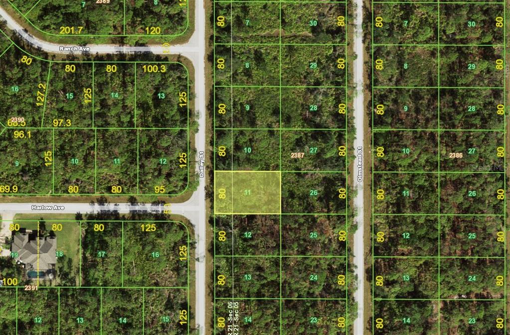 This is a map showing a grid of undeveloped residential land parcels — 462 DAILEY STREET, PORT CHARLOTTE, FL