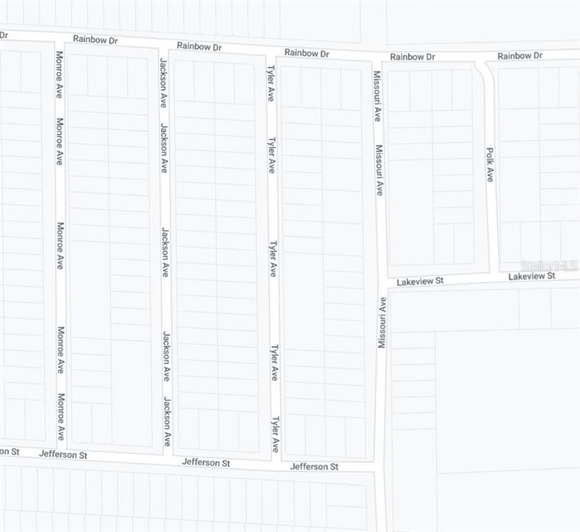 This is a map showing a grid of streets and residential lots — 199 MISSOURI AVENUE, HAWTHORNE, FL