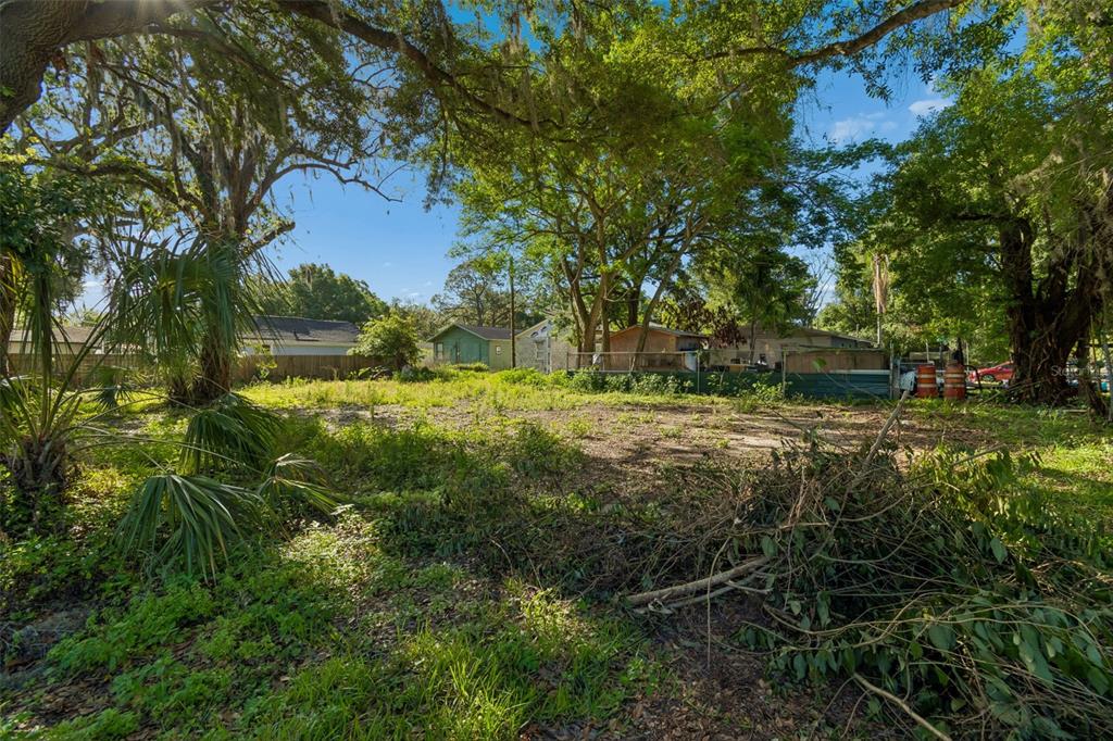 A vacant, grassy lot with mature trees and a wooden fence in the background — 1401 DRANE STREET SE, PLANT CITY, FL
