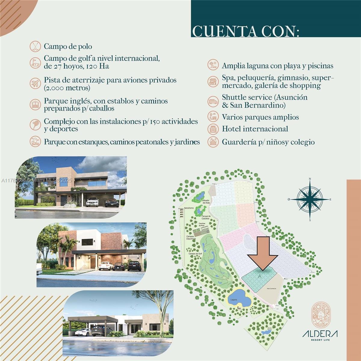This image displays a real estate brochure featuring property renderings, a site map, and amenities — 0 Ruta Luque–San Bernardino, fl, fl