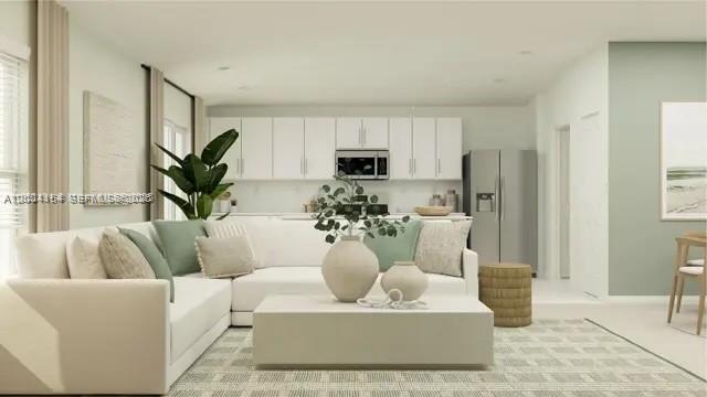 This is a rendering of an open-concept living room and kitchen with neutral decor — 2782 Pioneer Trail, Winter Haven FL 33839, WINTER HAVEN, FL