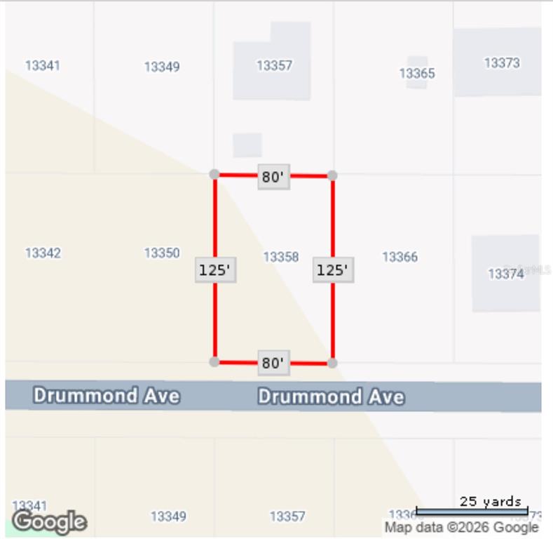 This map shows a rectangular property lot measuring 80 feet by 125 feet — 13358 DRUMMOND AVENUE, PORT CHARLOTTE, FL