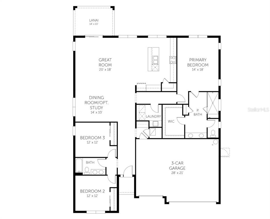 This is a floor plan for a single-story house with three bedrooms and a garage — 10724 NW SUNCREST LOOP, PORT ST LUCIE, FL