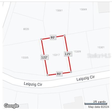 This is a map showing the property boundaries and dimensions of a rectangular residential lot — 15317 LEIPZIG CIRCLE, PORT CHARLOTTE, FL