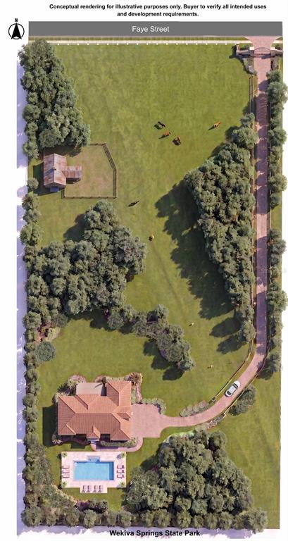 This conceptual rendering shows an aerial view of a property with a house, pool, and pasture — FAYE STREET, APOPKA, FL