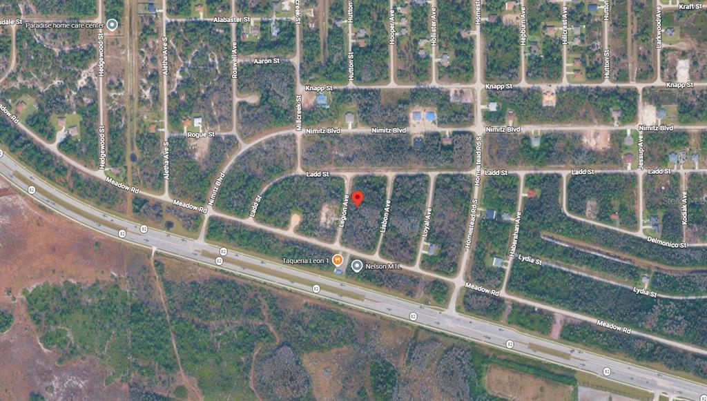 This is an aerial map showing a residential area with a red pin marking a lot — 1013 LEGION AVENUE, LEHIGH ACRES, FL