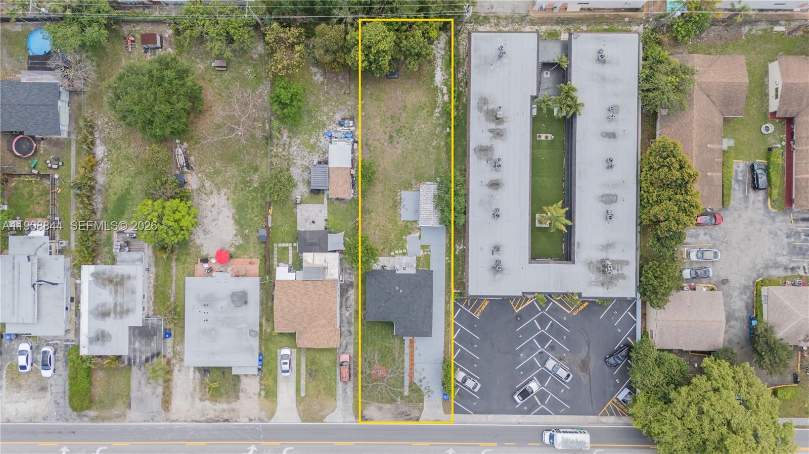 An aerial view shows a rectangular residential lot with a house and driveway — 2462 Johnson St, Hollywood FL 33020, HOLLYWOOD, FL