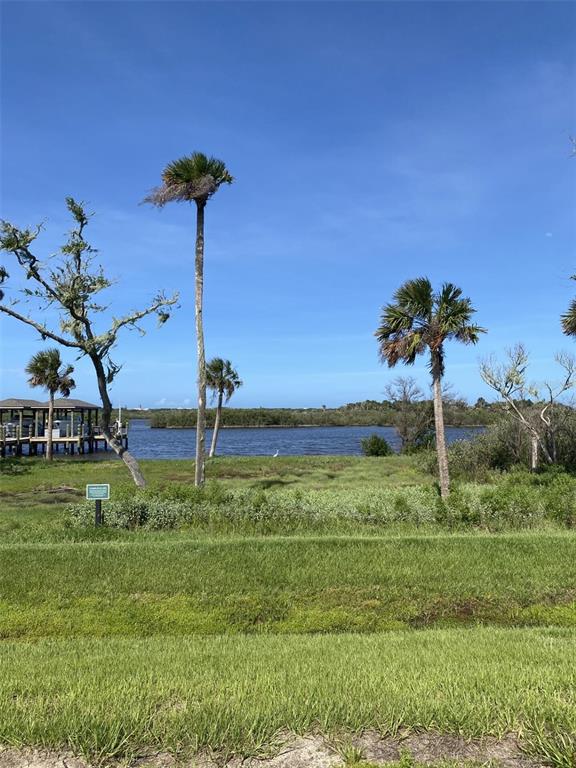 A grassy lot with palm trees overlooks a body of water and a boat dock — 46 CORONADO ROAD UNIT N/A, FLAGLER BEACH, FL
