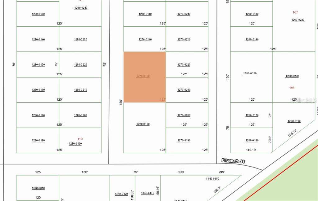 This is a map showing property parcel boundaries and lot dimensions — 00 GLORIA AVENUE, INTERLACHEN, FL