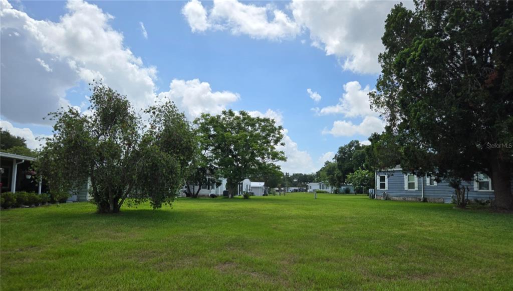 A grassy yard sits between two single-story houses under a blue sky with white clouds — 2557 AMYRIS COURT UNIT 613, ZELLWOOD, FL