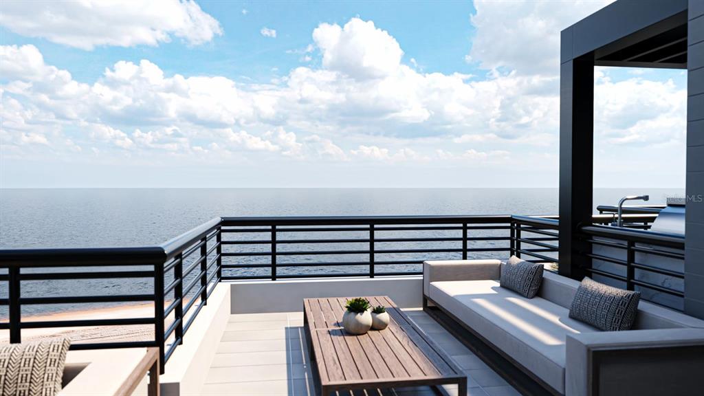 This is a rendering of a modern balcony overlooking the ocean with outdoor seating — 2360 OCEAN SHORE BOULEVARD UNIT 4, ORMOND BEACH, FL