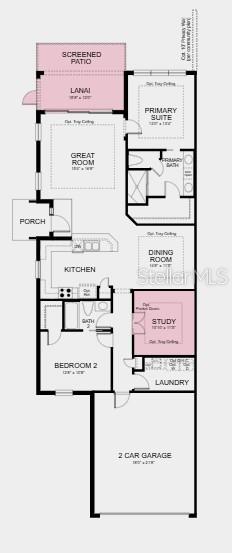 This floor plan shows a single-story home layout with two bedrooms, a study, and a garage — 3130 TORTA COURT, BRADENTON, FL