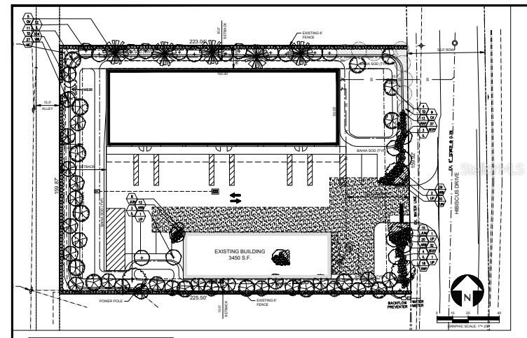 This site plan shows a property layout with an existing building, parking, and landscaping — 2724 HIBISCUS DRIVE, EDGEWATER, FL