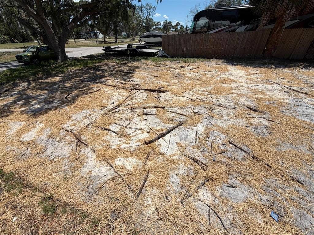 A sandy, dirt-covered lot with scattered twigs and pine needles under a large tree — 6825 GARDEN DRIVE, NEW PORT RICHEY, FL