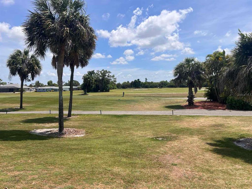 A view of a grassy golf course with palm trees under a blue sky — 163 MARINER LANE, ROTONDA WEST, FL