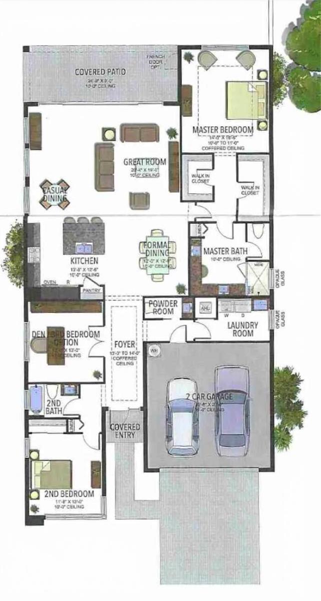 This is a floor plan for a single-story house featuring three bedrooms, a garage, and patio — 8606 Tower Bridge Court, Boca Raton FL 33496, BOCA RATON, FL