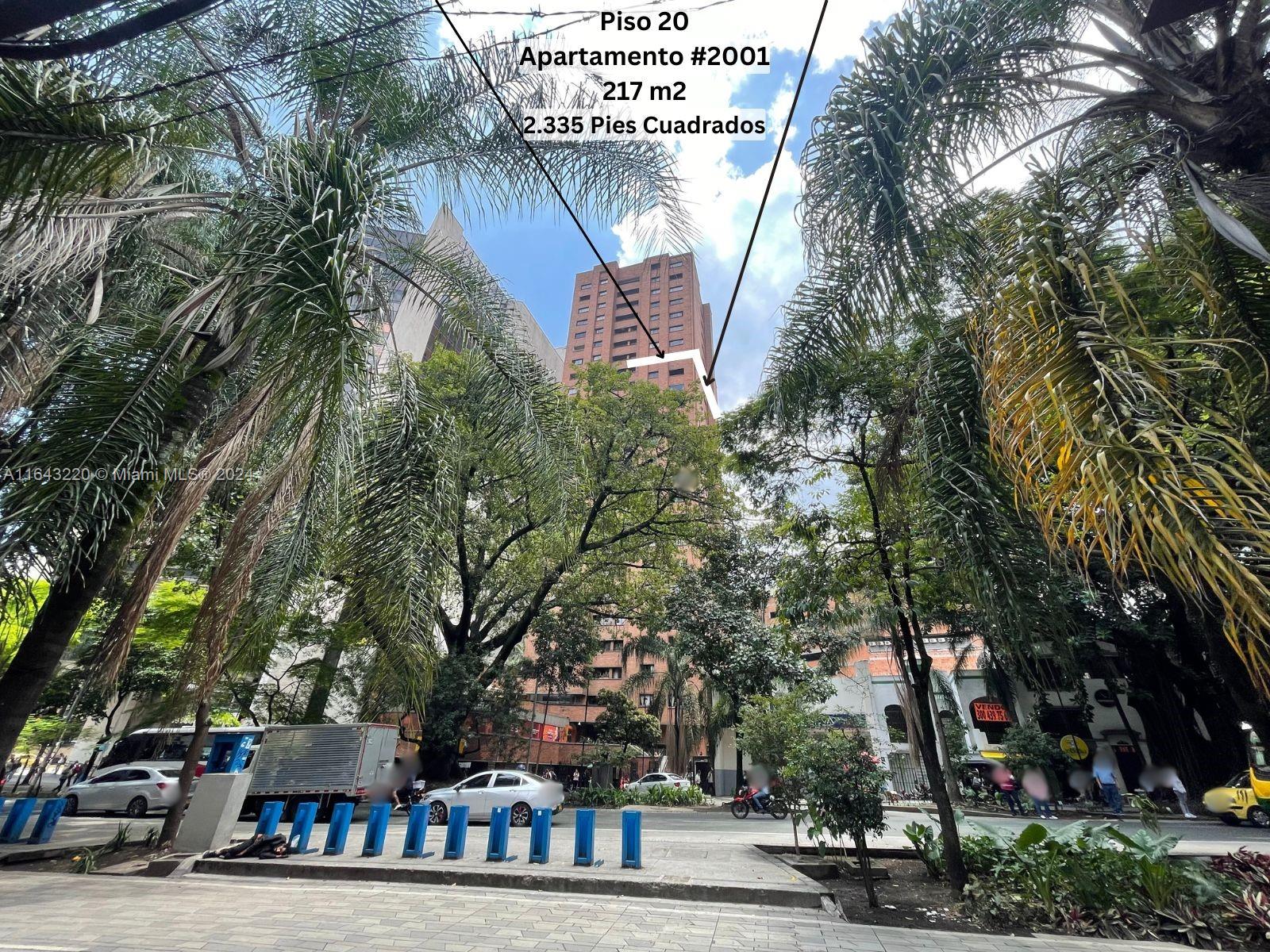 A tall brick apartment building is framed by lush green palm trees and street-level foliage — Calle 52 45-44 # 2001, CO, CO
