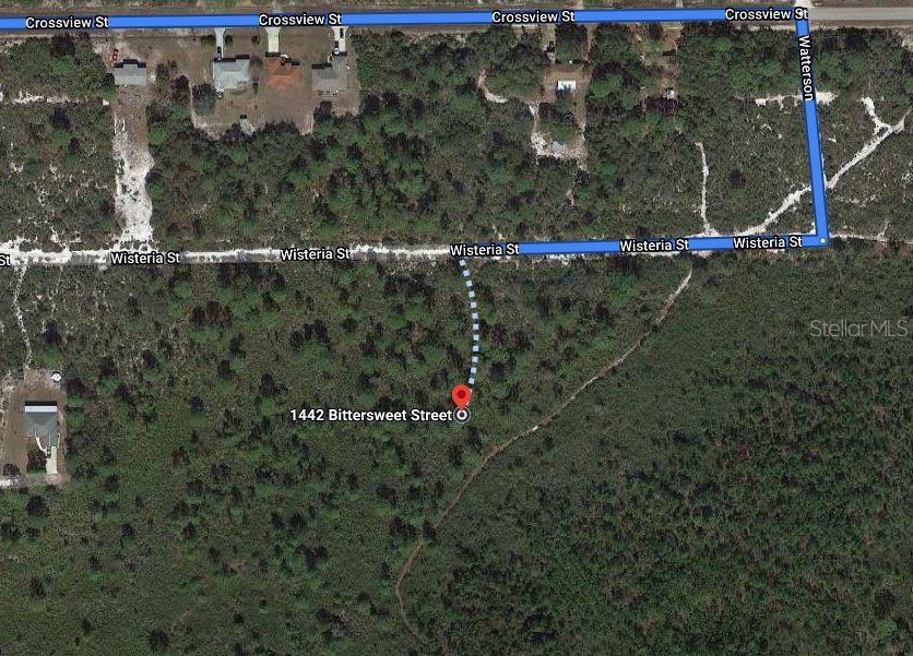 This is a map showing a property location relative to Wisteria Street and Crossview Street — 1442 BITTERSWEET STREET, LAKE PLACID, FL