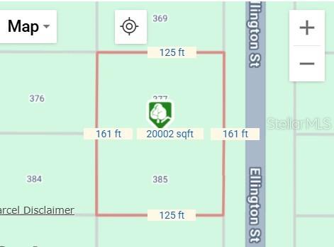 This map shows a rectangular plot of land measuring 125 feet by 161 feet — 377 ELLINGTON STREET, PORT CHARLOTTE, FL