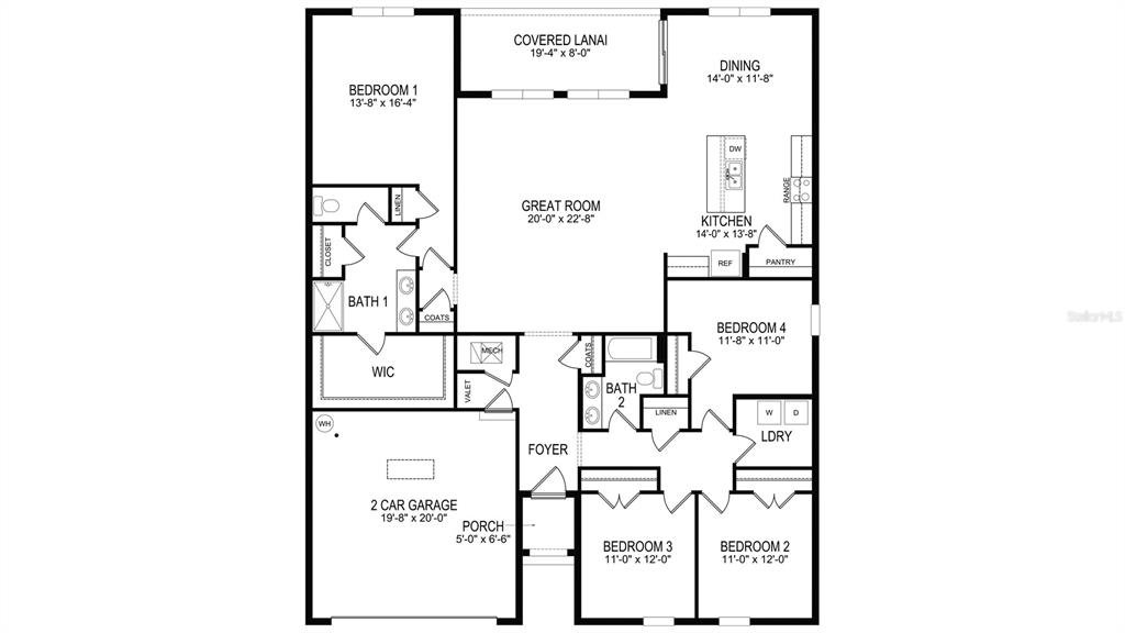 This is a floor plan for a single-story house with four bedrooms and a garage — 3918 SE 99TH STREET, BELLEVIEW, FL