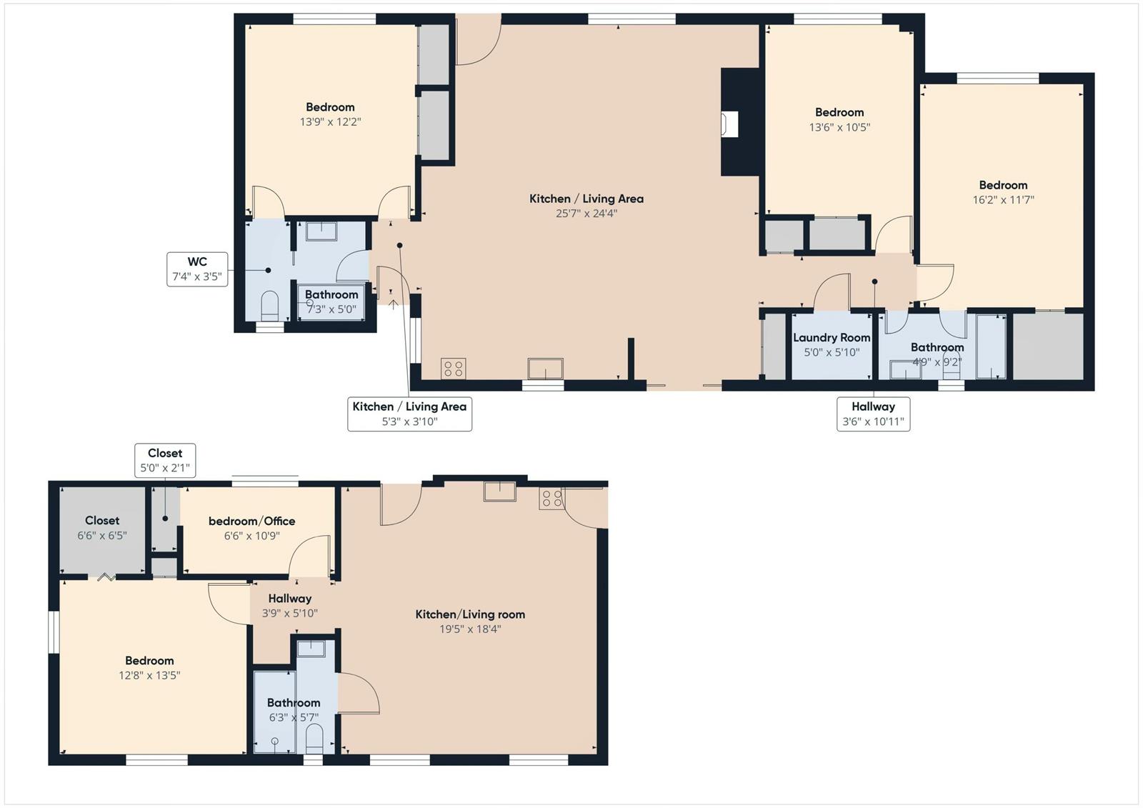 This is a floor plan showing the layout of two separate residential units — 1517 SW 7th Avenue, Okeechobee FL 34974, OKEECHOBEE, FL