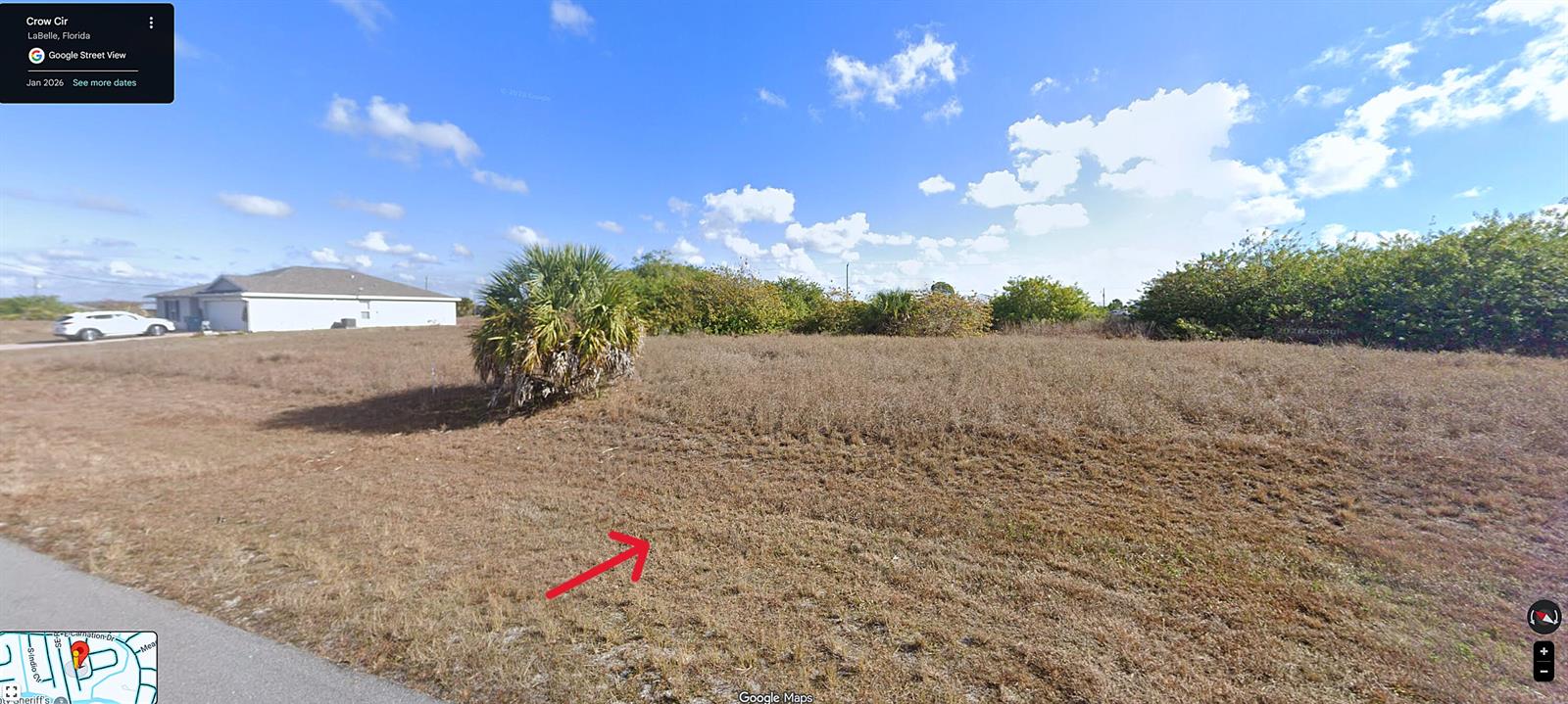 A vacant, grassy residential lot with a single palm tree under a blue sky — 9014 W Crow Circle, FL 33935, FL