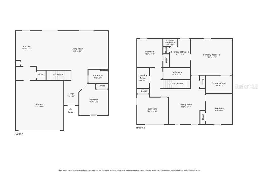 This is a two-story floor plan showing the layout of rooms, stairs, and closets — 30600 THUNDERBIRD DRIVE, WESLEY CHAPEL, FL