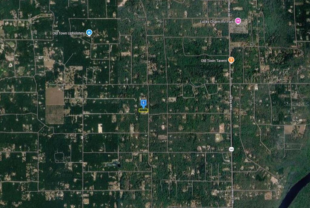This is an aerial map view showing a highlighted property parcel in a rural area — 350 NE 644TH STREET, OLD TOWN, FL