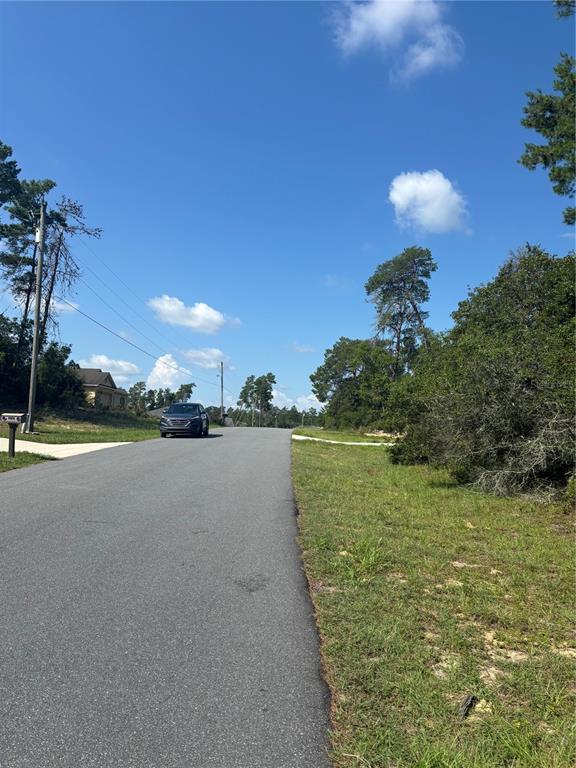 A paved road leads uphill past a parked car toward a residential neighborhood — 16698 SW 21ST CIRCLE, OCALA, FL
