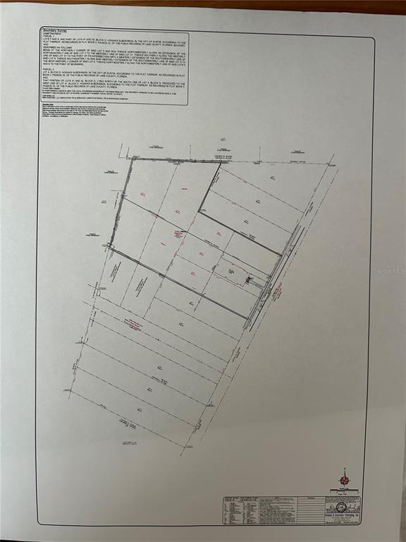 This is a boundary survey map showing multiple land parcels and their property lines — 508 PALMETTO STREET, EUSTIS, FL