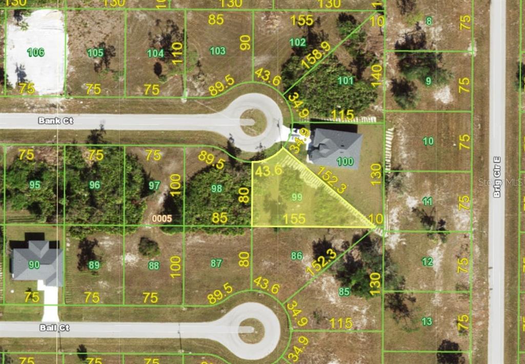 This image is a property map showing lot boundaries and dimensions for a residential area — 13 BANK COURT, PLACIDA, FL