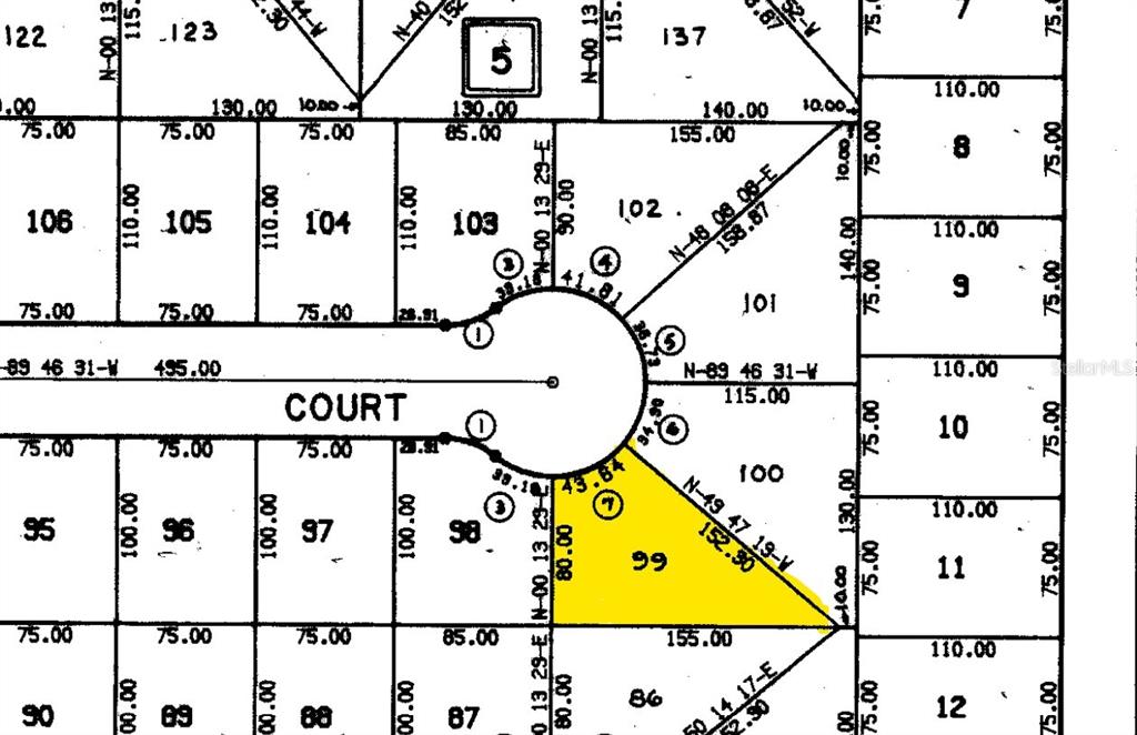 This image is a plat map showing property lot lines and dimensions for a subdivision — 13 BANK COURT, PLACIDA, FL